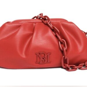 NWT BADGLEY MISCHKA Red Vegan Leather Wrapped Frame Clutch Shoulder Bag Purse